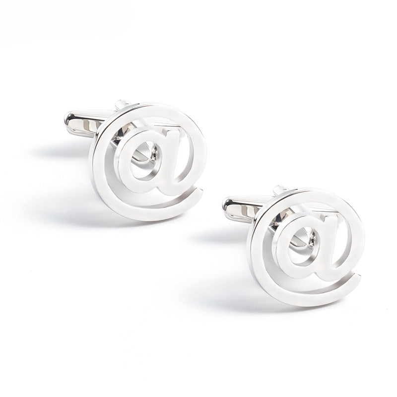 Men Silver At Sign Symbol Round Copper Cufflinks