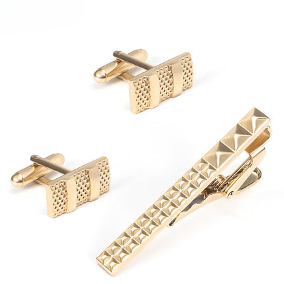 Gold Pyramid Stud Texture Cufflinks Tie Bar Set