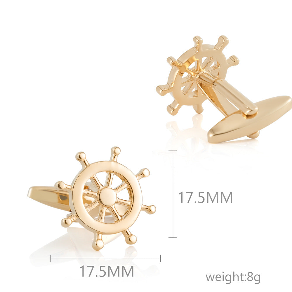 Men Gold Silver Ship Wheel Copper Cufflinks