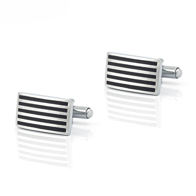 Men Silver Black Stripe Rectangle Cufflink