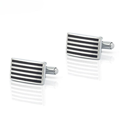 Men Silver Black Stripe Rectangle Cufflink