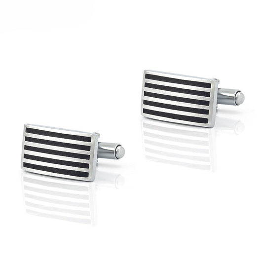 Men Silver Black Stripe Rectangle Cufflink