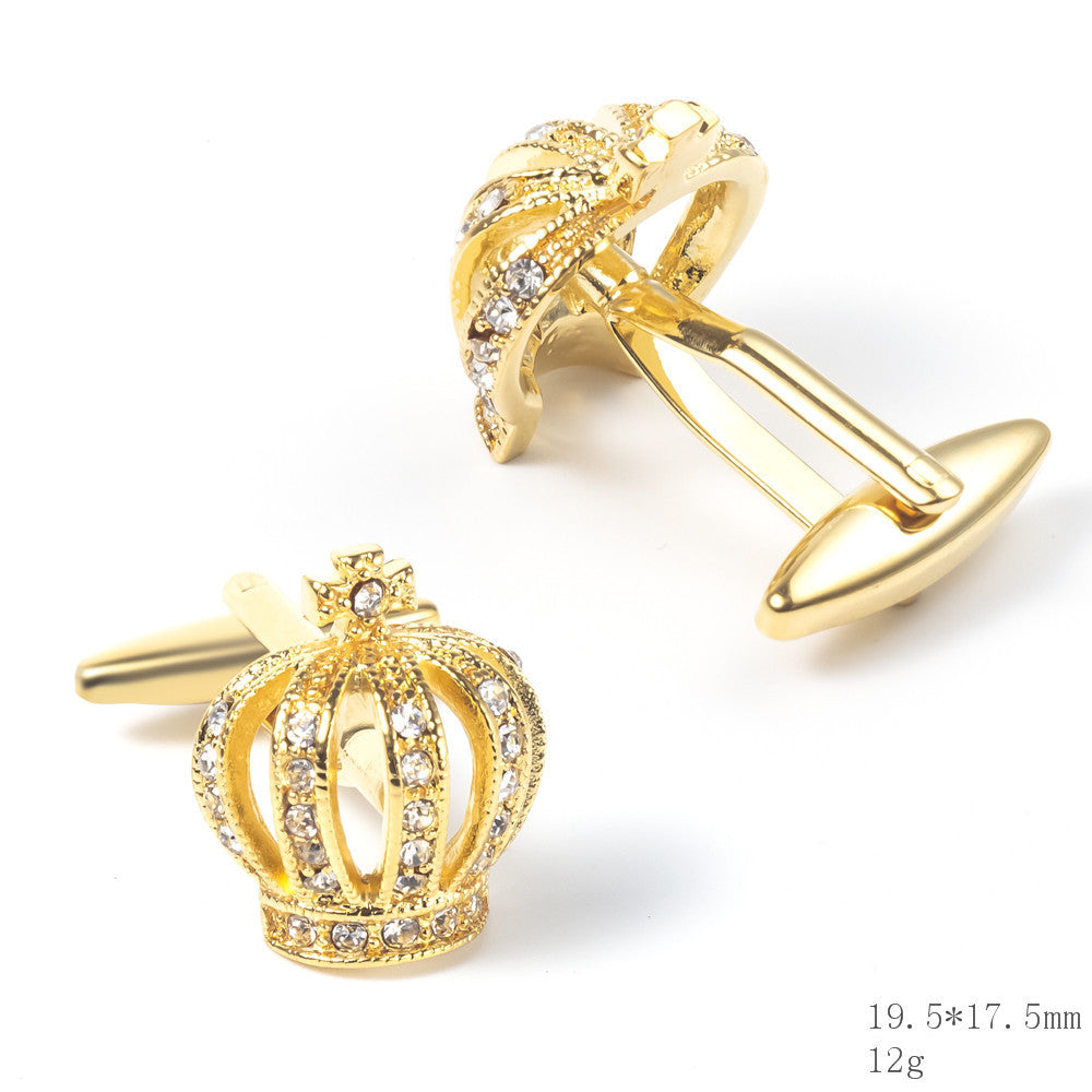 Gold Crown Shape Crystal Cufflinks