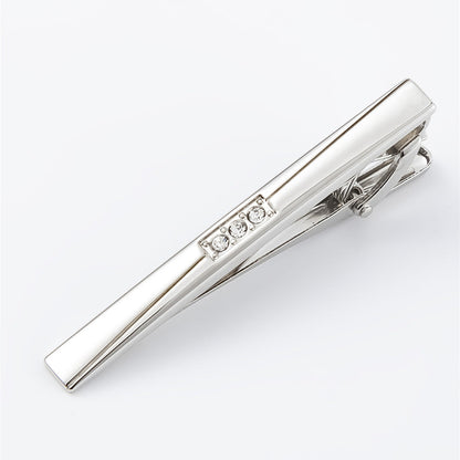 Silver Crystal Cufflinks and Tie Bar Set