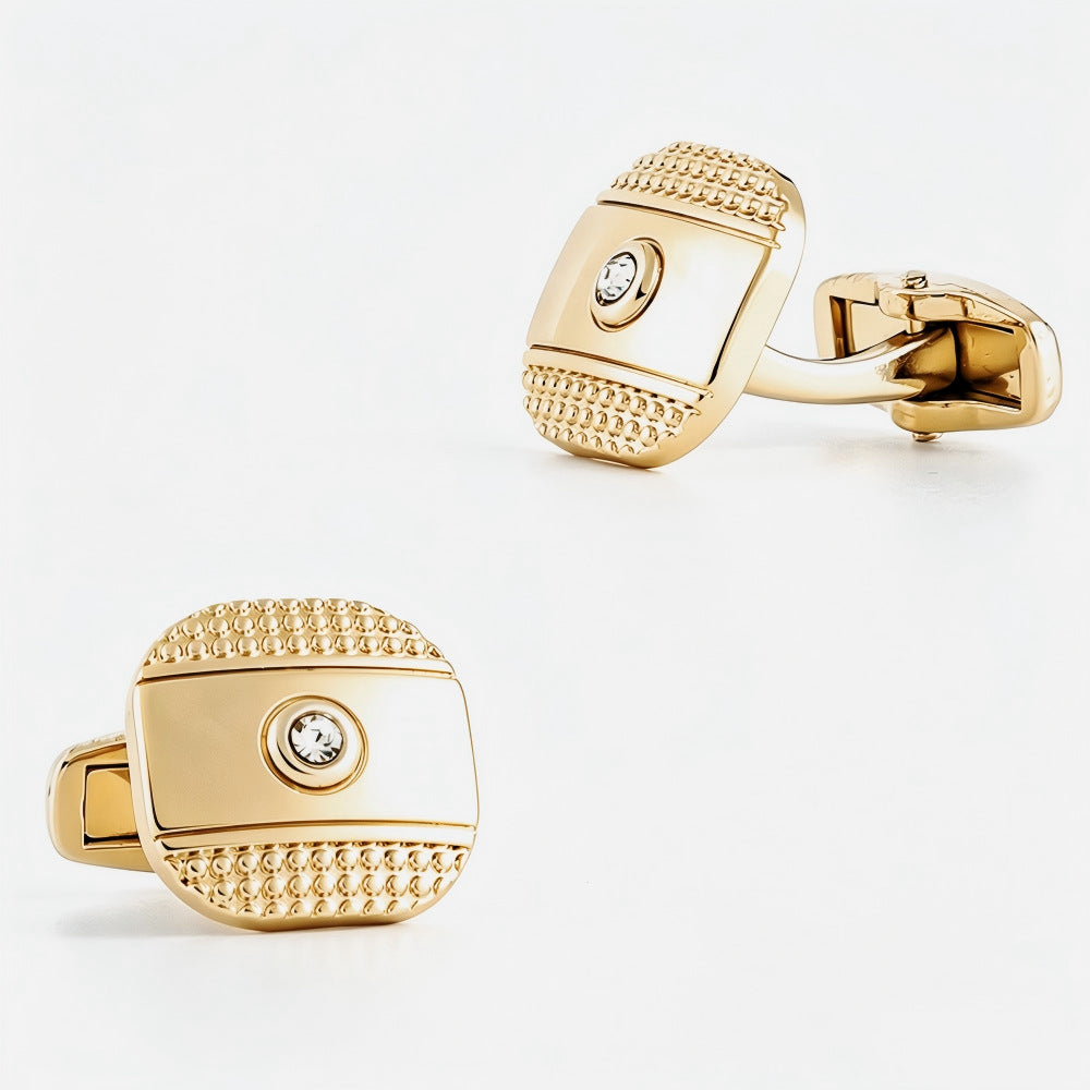 Studded Texture Crystal Cufflinks and Tie Bar Set