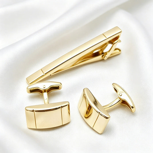 Plain Smooth Barrel Cufflinks and Tie Bar Set