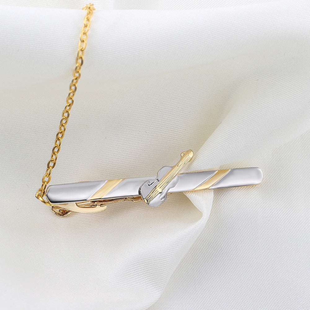 Gold Violin Shape Tie Bar with Chain