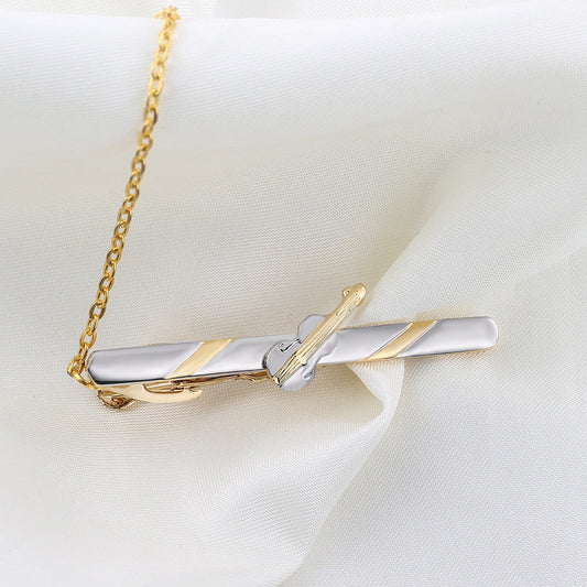 Gold Violin Shape Tie Bar with Chain