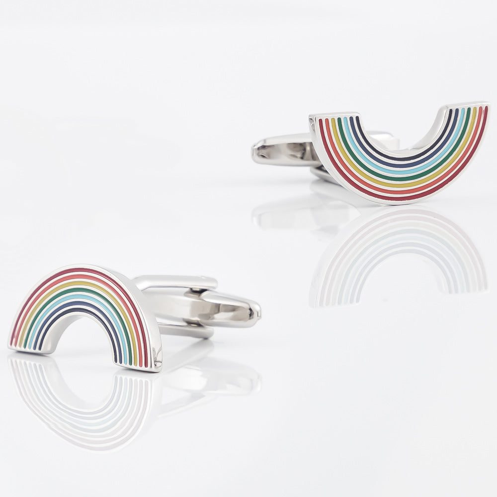 Men Silver Multicolor Enamel Rainbow Cufflinks
