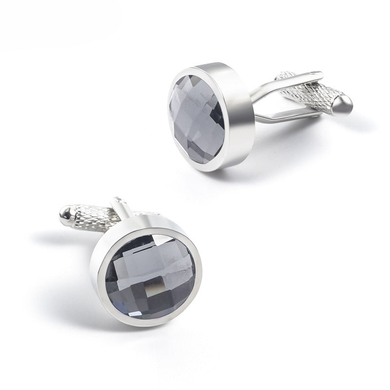 Men Round Crystal Glass Copper Cufflinks