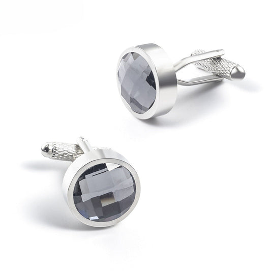 Men Round Crystal Glass Copper Cufflinks