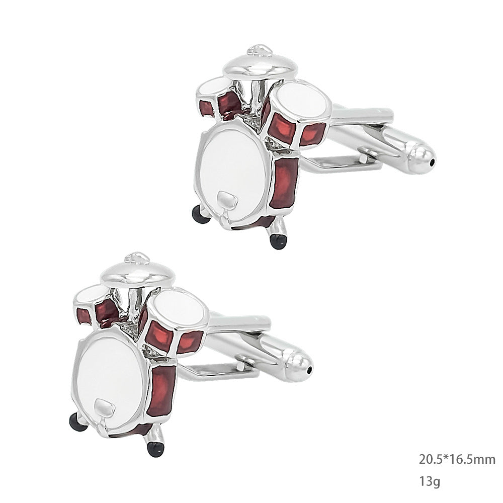 Men Silver Red Enamel Drum Kit Novelty Cufflinks