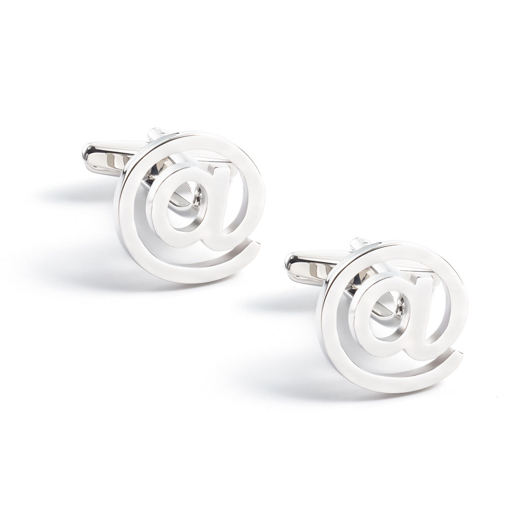 Men Silver At Sign Symbol Round Copper Cufflinks