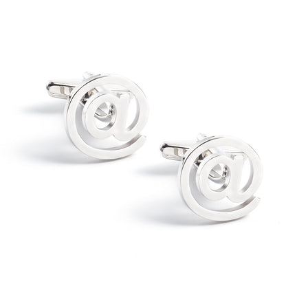 Men Silver At Sign Symbol Round Copper Cufflinks