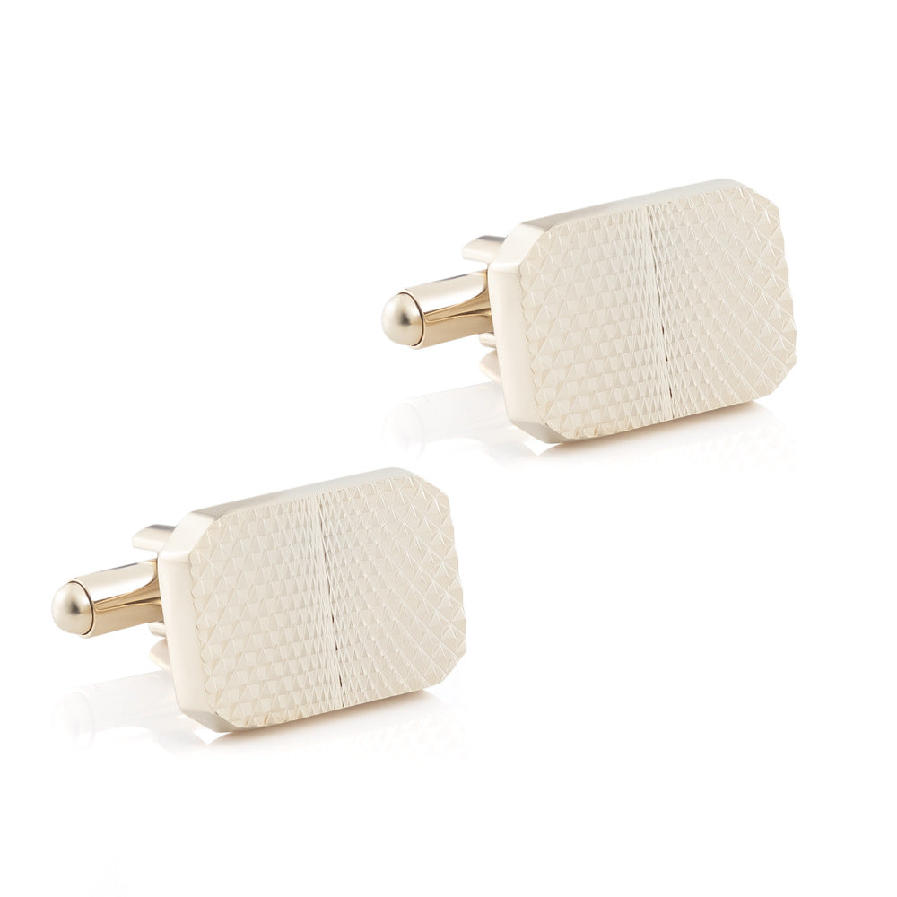 Men Gold Tone Grid Texture Rectangle Copper Cufflinks