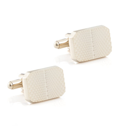 Men Gold Tone Grid Texture Rectangle Copper Cufflinks