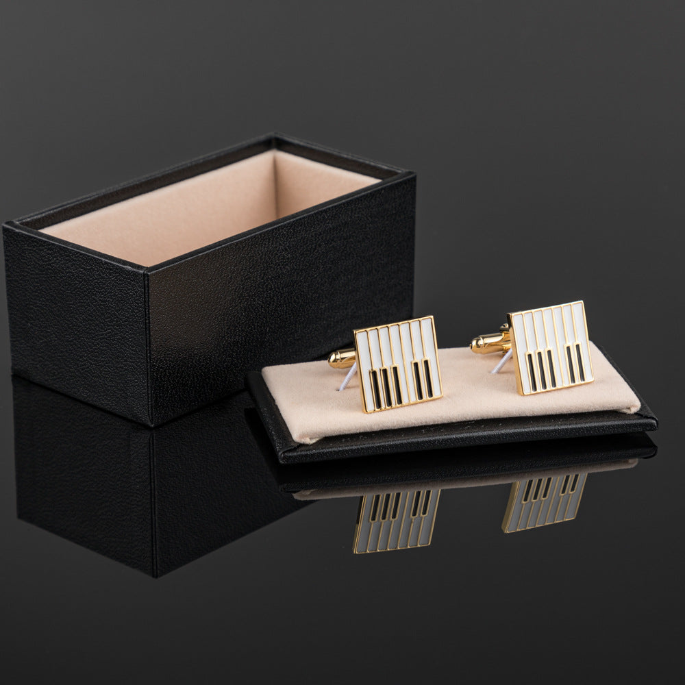 Men Gold Piano Keys Enamel Square Cufflinks