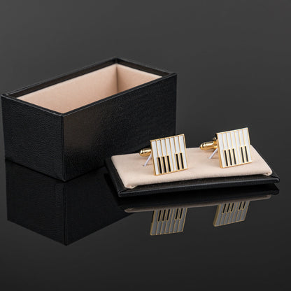 Men Gold Piano Keys Enamel Square Cufflinks