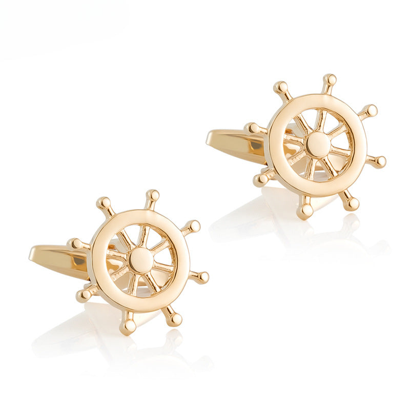 Men Gold Silver Ship Wheel Copper Cufflinks