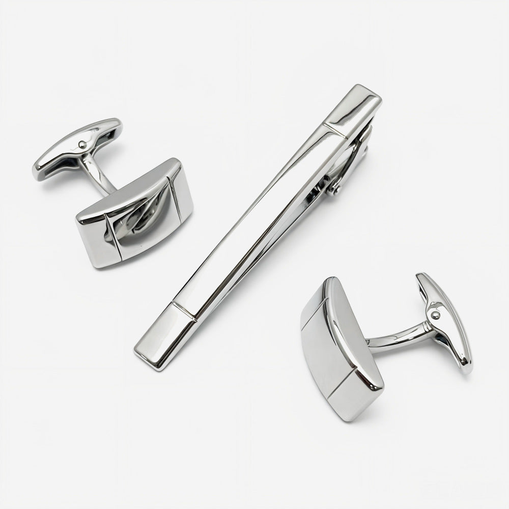 Plain Smooth Barrel Cufflinks and Tie Bar Set