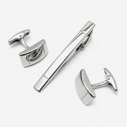 Plain Smooth Barrel Cufflinks and Tie Bar Set