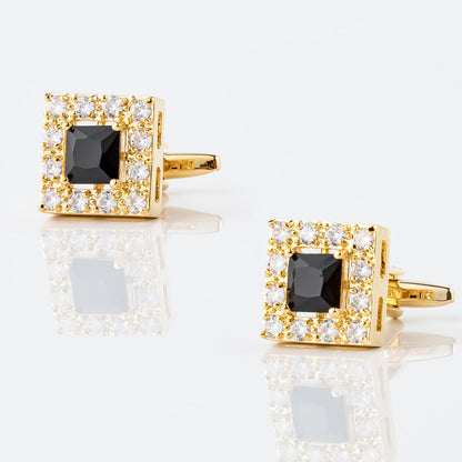 Gold Square Green Crystal Halo Cufflinks