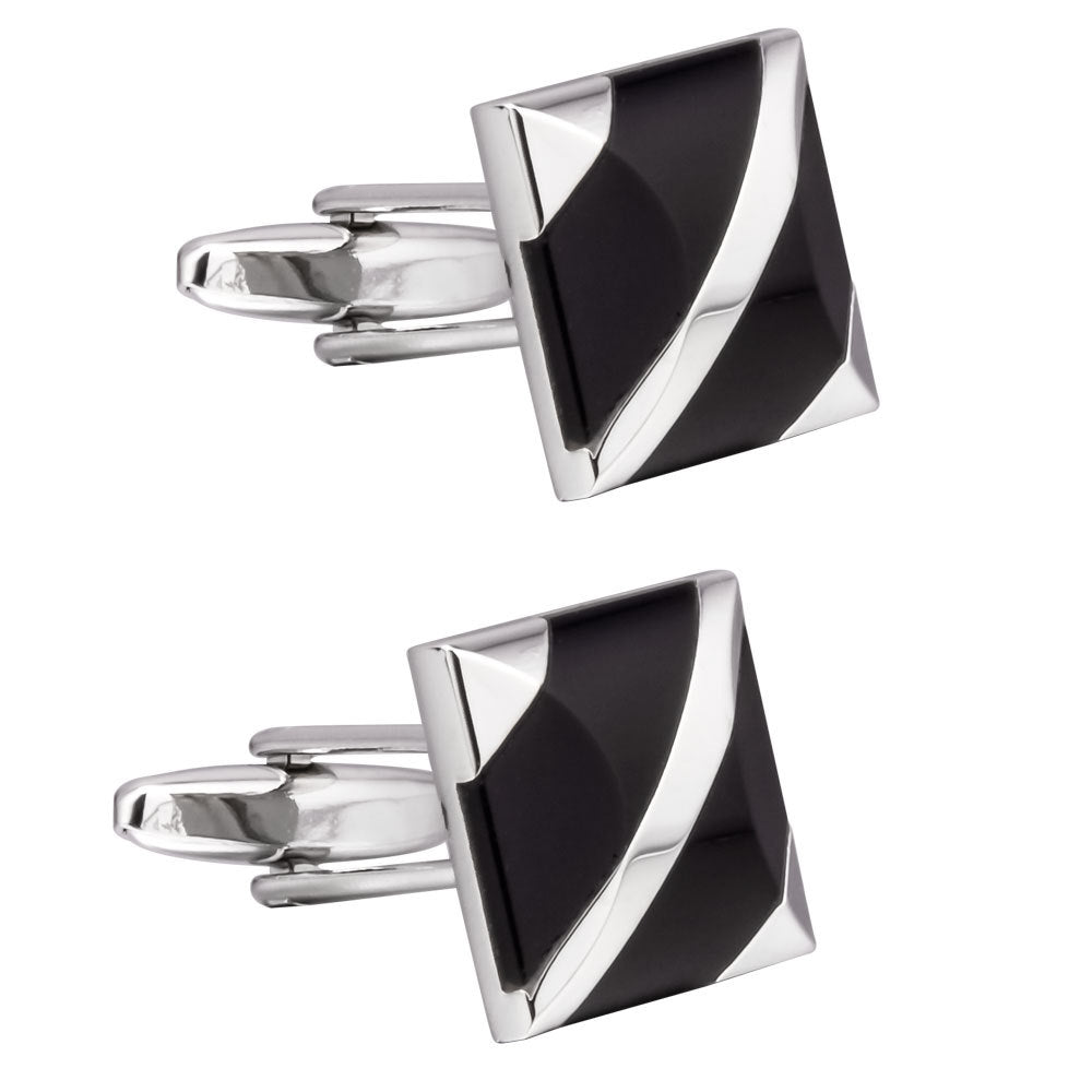 Men Silver Black Enamel Diagonal Square Cufflinks
