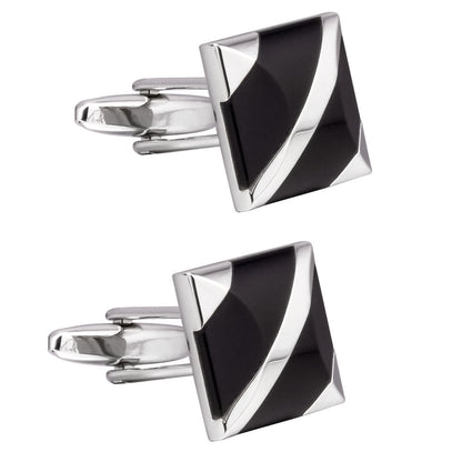 Men Silver Black Enamel Diagonal Square Cufflinks