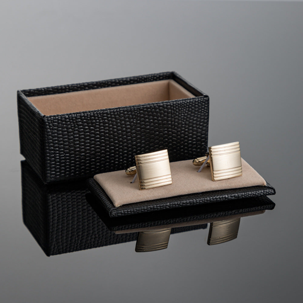 Men Gold Square Brushed Center Copper Cufflinks