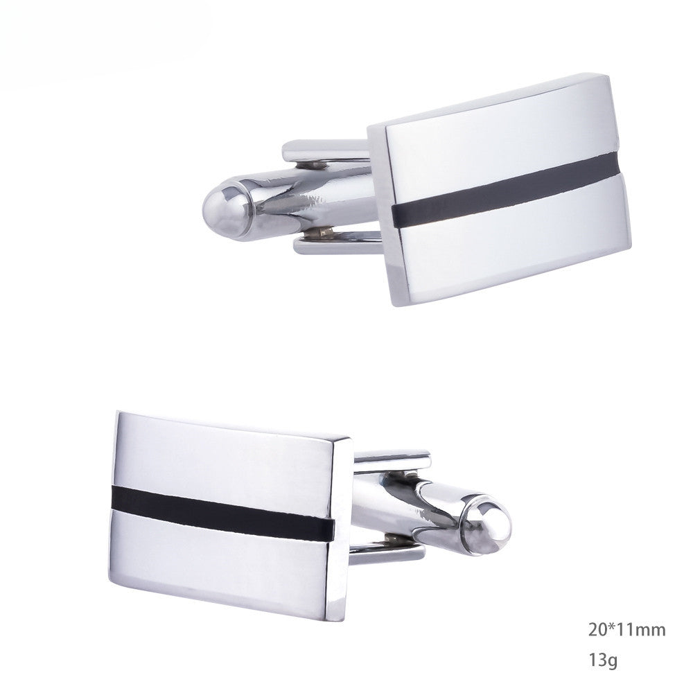 Silver Rectangular Black Stripe Cufflinks