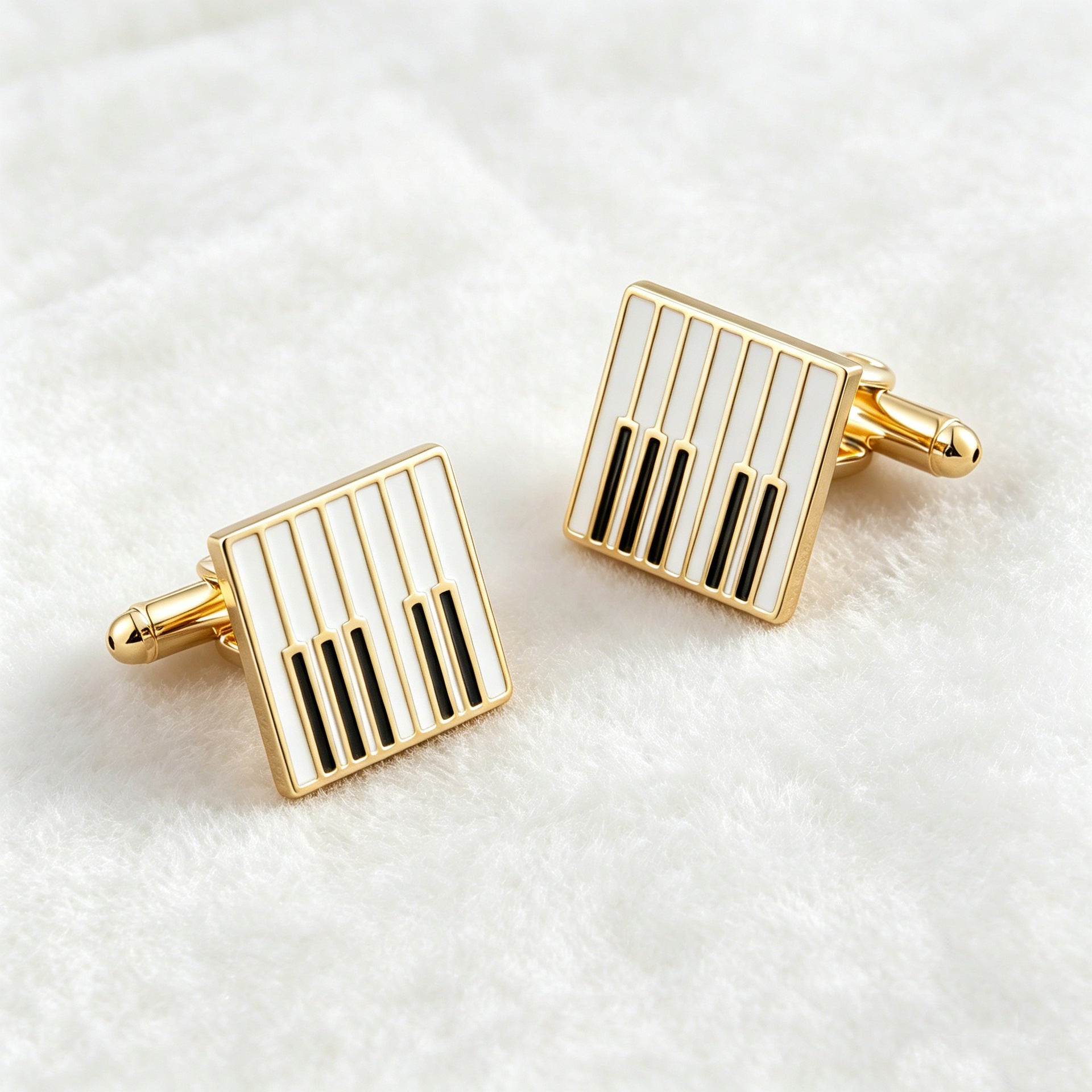 Men Gold Piano Keys Enamel Square Cufflinks