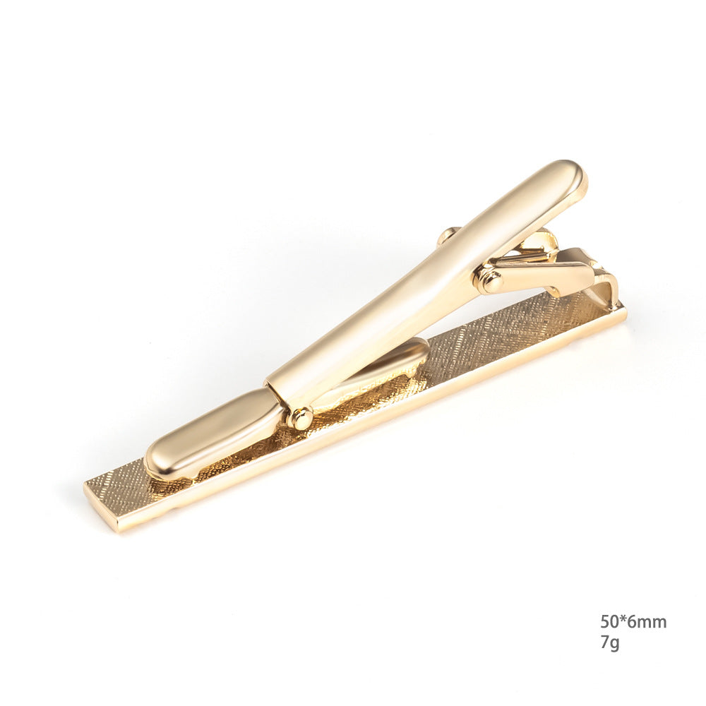 Gold Brushed Rectangular Cufflinks Tie Bar Set