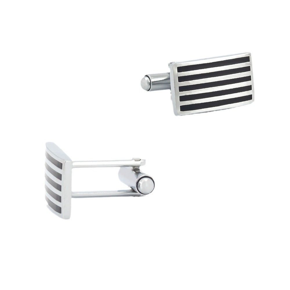 Men Silver Black Stripe Rectangle Cufflink