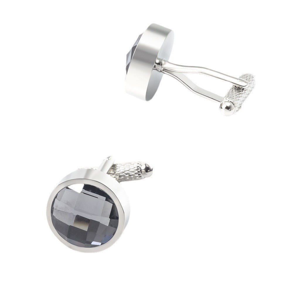 Men Round Crystal Glass Copper Cufflinks