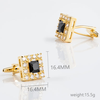 Gold Square Green Crystal Halo Cufflinks