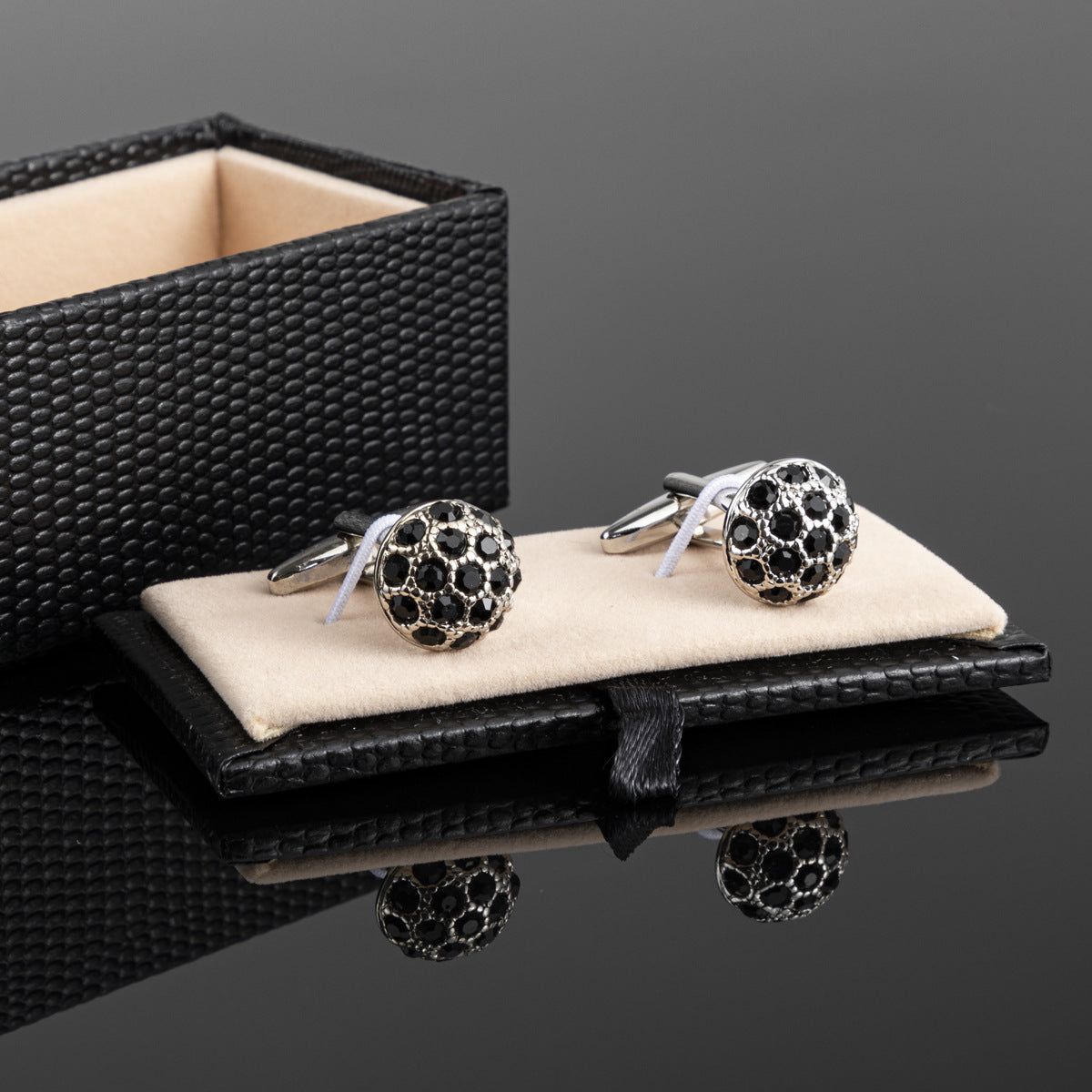 Men Round Colorful Crystal Dome Copper Cufflinks