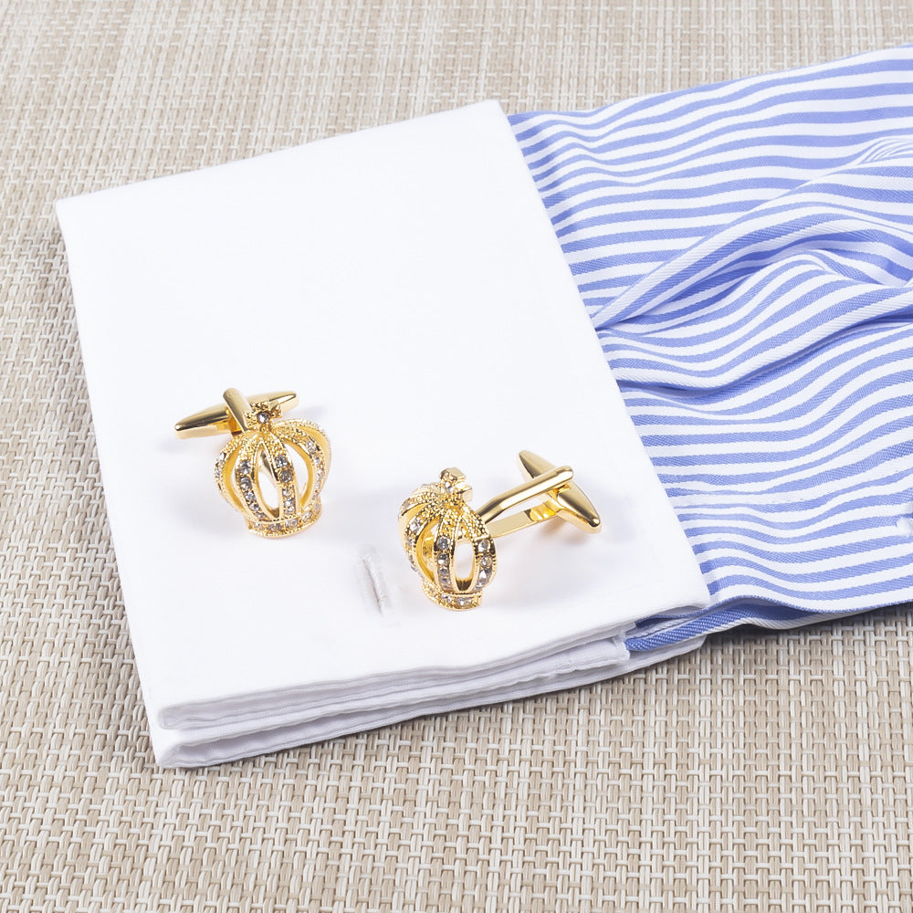 Gold Crown Shape Crystal Cufflinks
