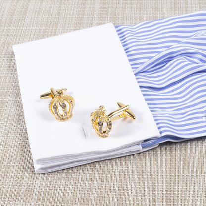Gold Crown Shape Crystal Cufflinks