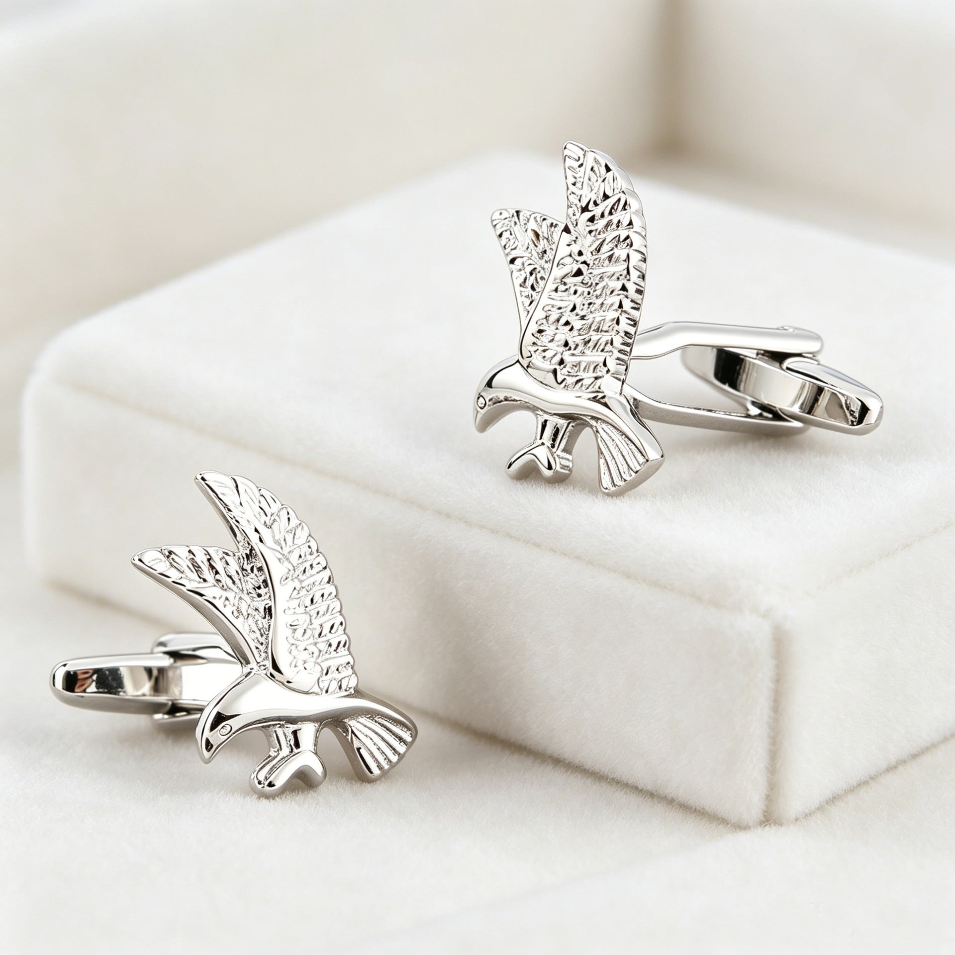 Men Silver Flying Eagle Bird Copper Cufflinks
