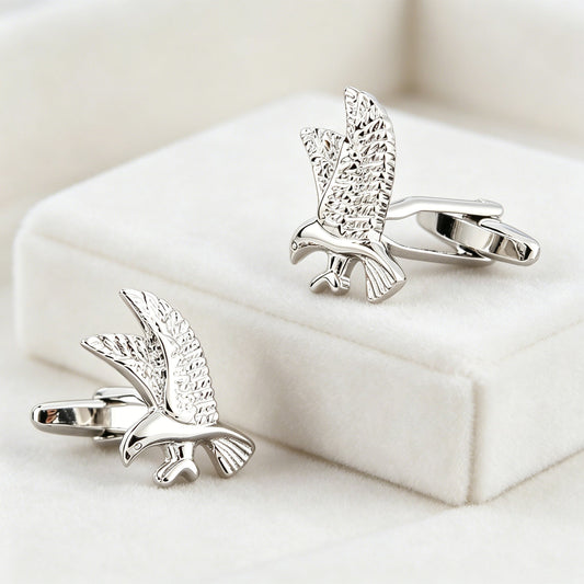 Men Silver Flying Eagle Bird Copper Cufflinks